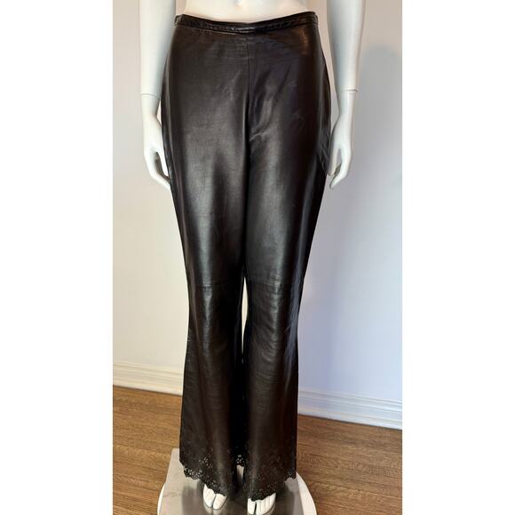 S/S 2000 Ralph Lauren Runway Black Perforated Leather Runway Flared Pants - Picture 1 of 11